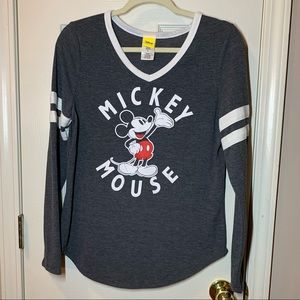 Jerry Leigh Disney Mickey Mouse Long Sleeved V-neck, Gray/White, M(7-9) EUC